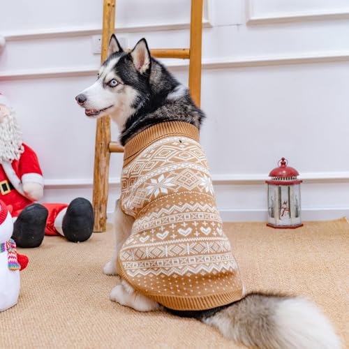 BINGPET Hundepullover Argyle – Ultraweicher, Warmer Strickpullover für mittelgroße und große Hunderassen, Winter Hundekleidung, Thermischer Outdoor-Pullover – Beige L
