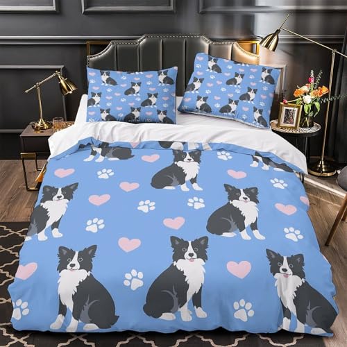 Parure de lit Border Collie 140x200 housse couette microfibre imprimée 3D