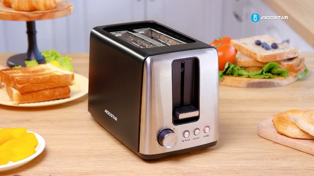 Aigostar Tostapane 2 Fette Delish - 7 Livelli Tostatura, Griglia Riscaldante, Nero