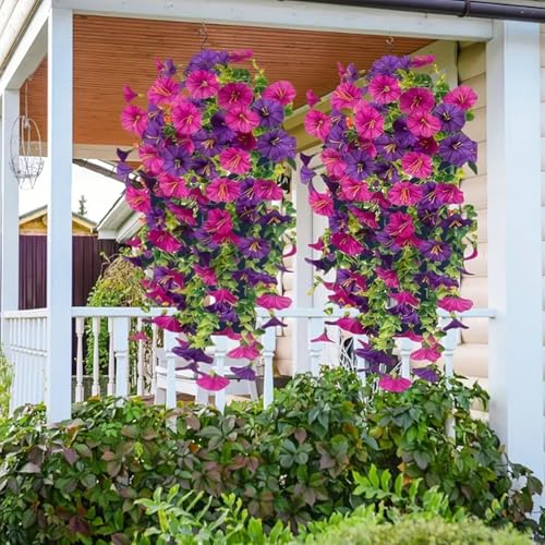 2Pcs Artificial Hanging Flowers for Outdoors, Fake Flowers for Decor Outdoor,Fake Trailing Plants Morning Glory Decoration UV Resistant, Decor Garden Porch Wedding for Pots & Patio image 6