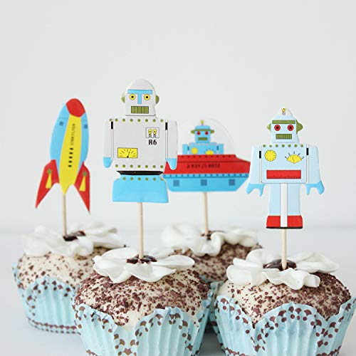 Flairs New York Happy Birthday Decorations Cup Cake Toppers Party Props (Pack Of 24 Cup Cake Toppers, Spaceships & Robots) #TOP1