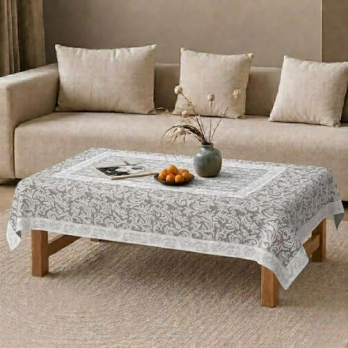 Image of Cotton Net Embroidered Center & Dining Table Cover for 4 Seater | Rectangular 40x60 Inch | Lightweight & Washable Table Cloth | Pack of 1 (Grey)