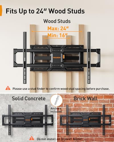Image of Perlegear Extra Large Full Motion TV Wall Mount for 55-120 Inch TVs up to 220 lbs, Heavy Duty TV Mount Wall Bracket with Smooth Tilt, Swivel & Extension, Fits 16″ /24″ Wood Studs, Max VESA 900 x 600mm