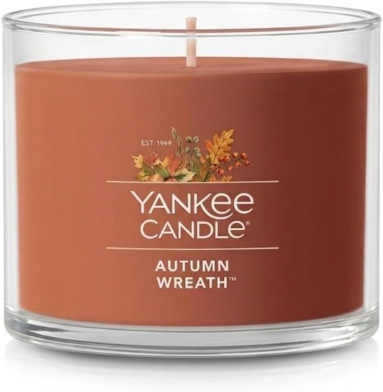 Yankee Candle Signature Votive Mini Candle Jar, Autumn Wreath Scent, Natural Soy Wax Blend Candle with Natural Fiber Wick, 1.3 OZ Glass Jar (Pack of 4)