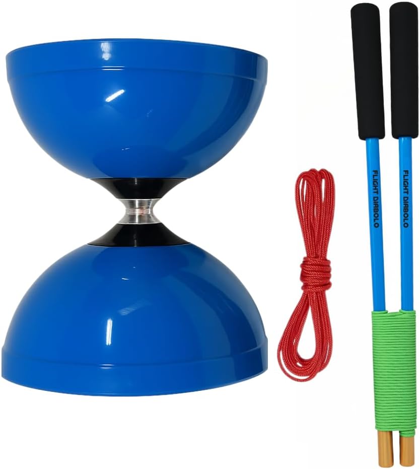 Flight Pro Diabolo Chinese Yoyo Skill Toy Triple Bearing Toy, with Carbon Fiber Sticks, Extra String & Net Bag - Medium Size 5โ Blue