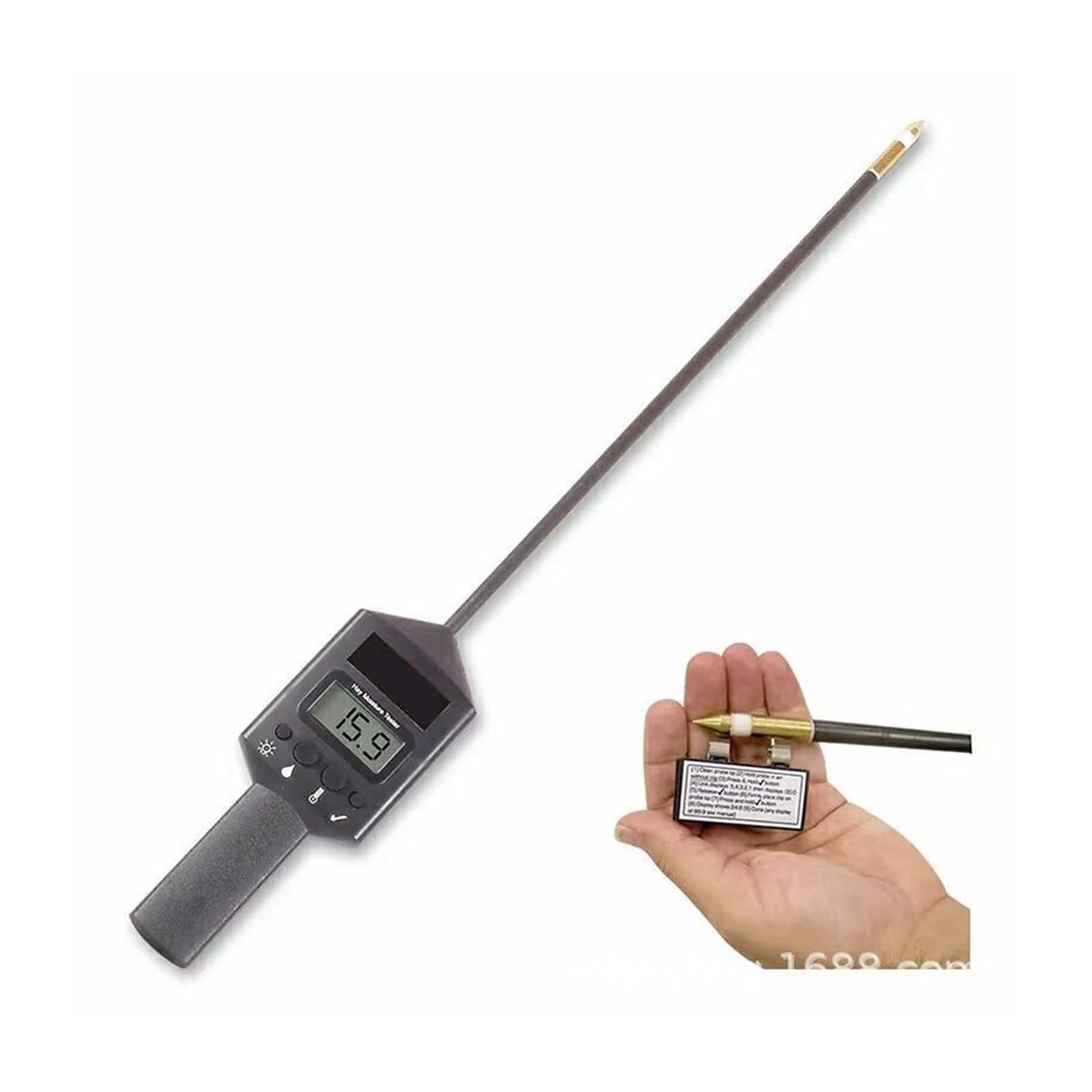 Misuratore di umidità erba, tester di temperatura umidità erba a singola asta, con funzione di calibrazione, misurazione rapida,Misurazione Non Distruttiva