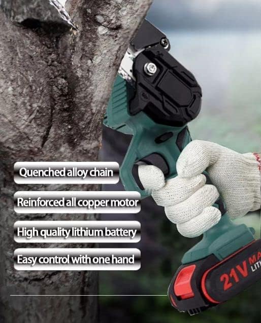 Image of Mini Cordless Chainsaw Dual Battery| (21Vx2) |6 inch Cutting Area Wide Heavy Duty, Multipurposing Gardening Wood Working Tool Like Logging, Cutting, Pruning with (Multicolor|