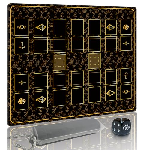Stitched for Yugioh Playmat, 2-Player, Master Rule Duel Field Zones, Large Card Game Mat, Original Art Designs & Accessories (Golden)