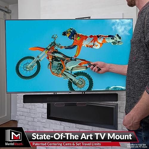 Image of MantelMount MM815 Motorized Remote Control Pull Down TV Mount with Automated Swivel | Above Fireplace Mount for TVs 45 inch-90 inch Up to 115 lbs | RF Remote Control & Favorite Memory Positions