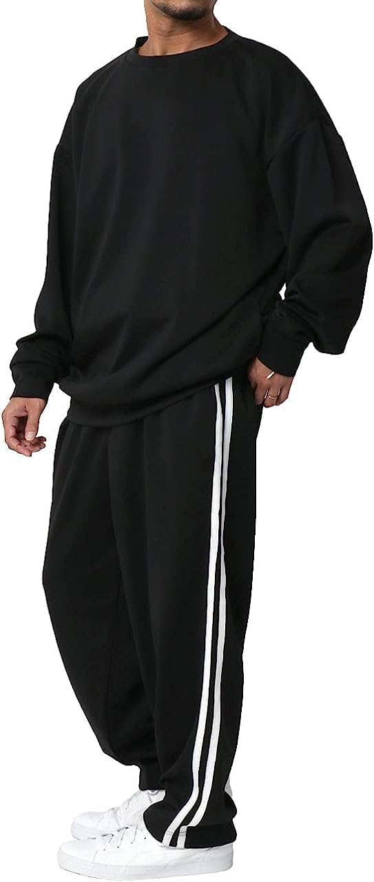 ソレイルドール Soleildor 大きいサイズ [3L 4L 5L] クルーネック ビッグ ジャージ 上下 セットアップ メンズ ルームウェア  部屋着 （チャコール） -靴＆ファッション通販 ロコンド〜自宅で試着、気軽に返品 [ソレイルドール] ジャージ メンズ 上下 上下セット ビッグシルエット トレーナー M-5L ストレッチ ルームウェア セットアッ