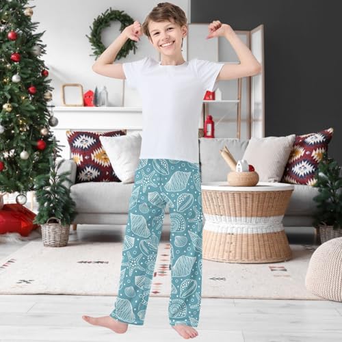 Boy's Pj Pants Sea Shell Fossil Mollusk Starfish Lounge Bottoms Elastic Waist Kids Joggers with Pockets Size 6-142