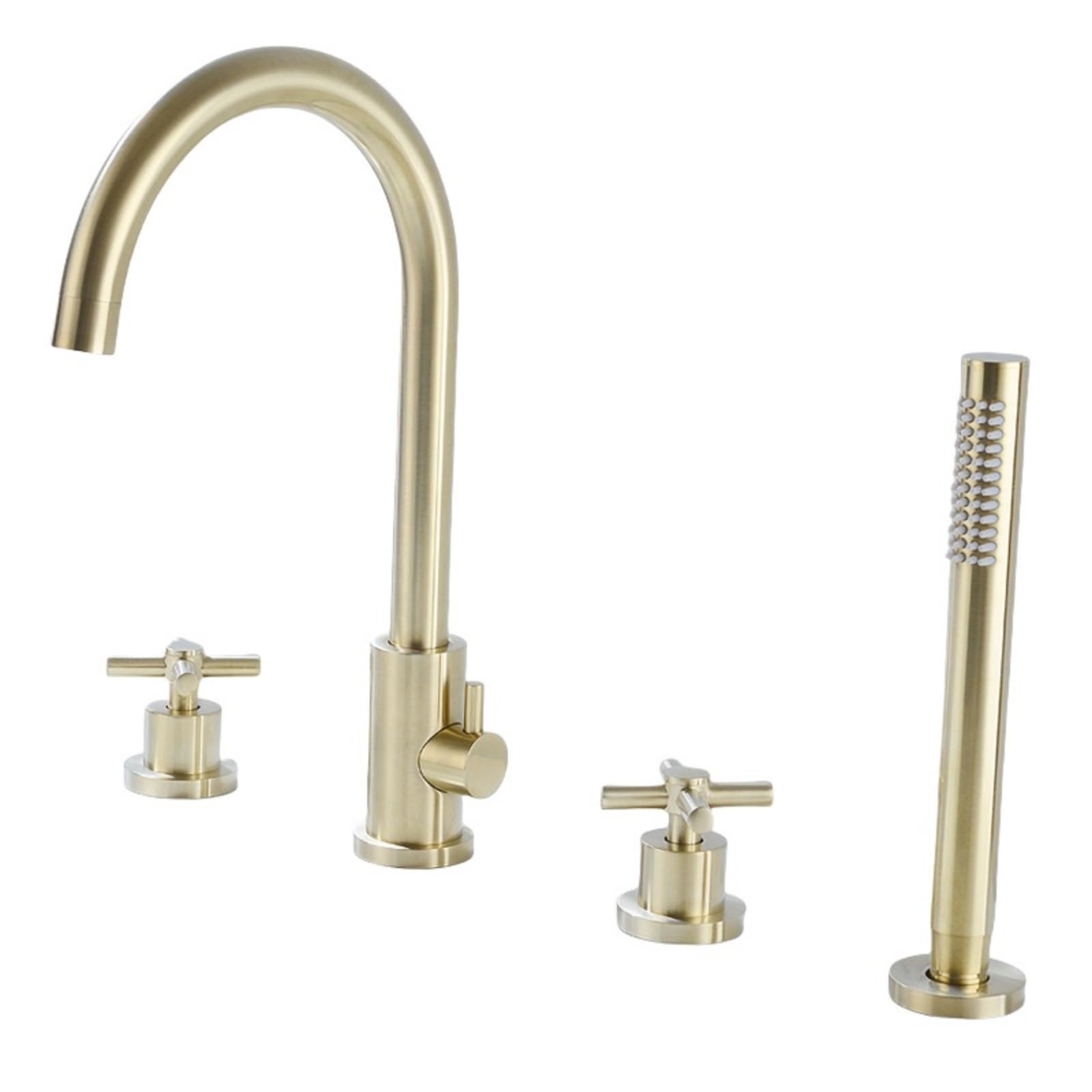SBCGFY Black 4-Hole Bath Shower Mixer Tap - 360° Swivel Gooseneck Spout, Double Lever Bathtub Faucet For Modern Bathroom, Stylish And Design,Brushed Gold