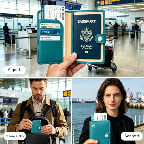 Image of Zoppen Rfid Blocking Travel Passport Holder Cover Slim Id Card Case (#25 Teal Green) | Passport Cover with Multiple Card Slots, Water-Resistant & Easy-Carry, Must-Have Travel Accessory for Men & Women.