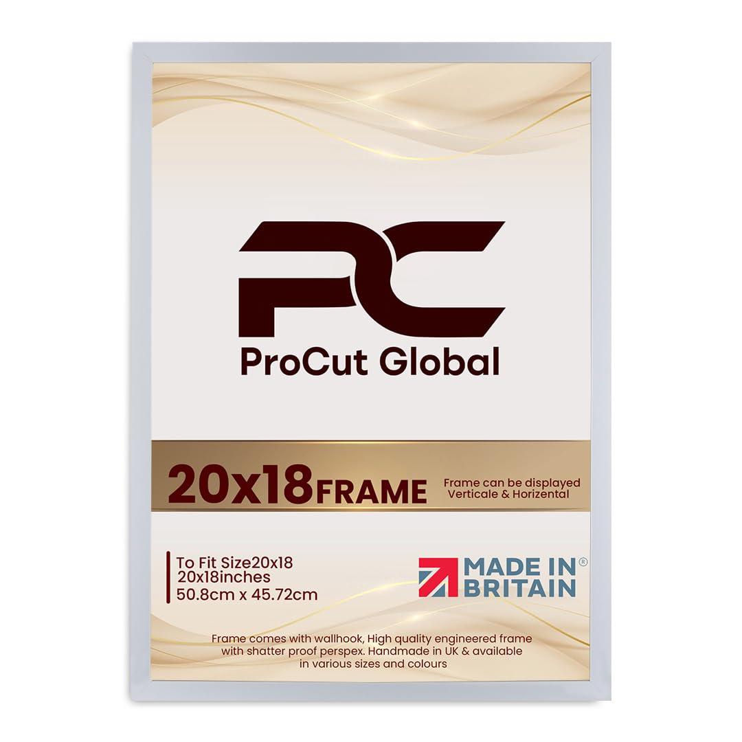 Procut Global 20X18 White Picture Frames - Modern Wooden Photo Frame with Shatterproof Perspex for Wall or Tabletop - Perfect for Posters, Certificates, Prints - Sizes & Colors Available