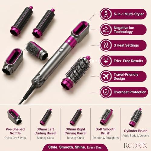 Image of 5-in-1 Hair Styler Hot Air Brush with Straightener, Curler, Dryer