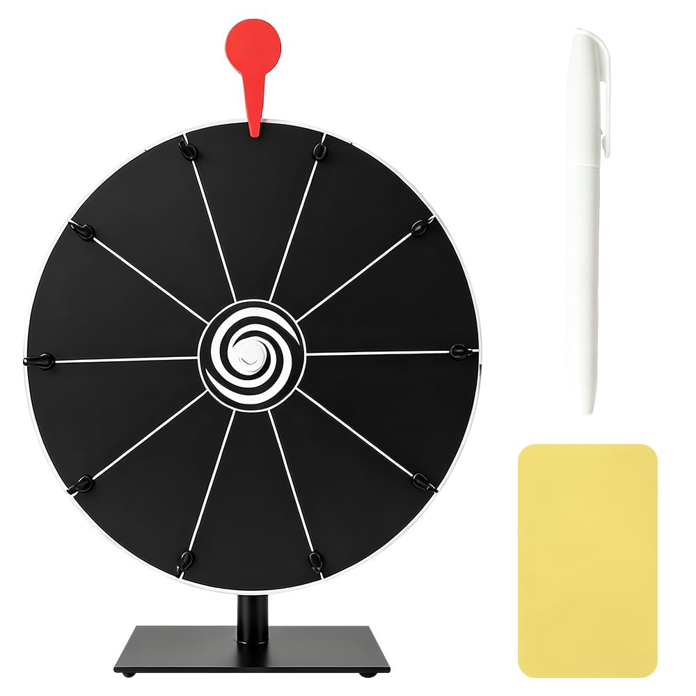 Foreverup Spin the Wheel with Stand, 12 Inch Spinning Prize Wheel for 10 Slots, Tabletop Roulette Spinner with Dry-erase Marker and Eraser, Wheels of Fortune for Party Carnival Trade show Activities