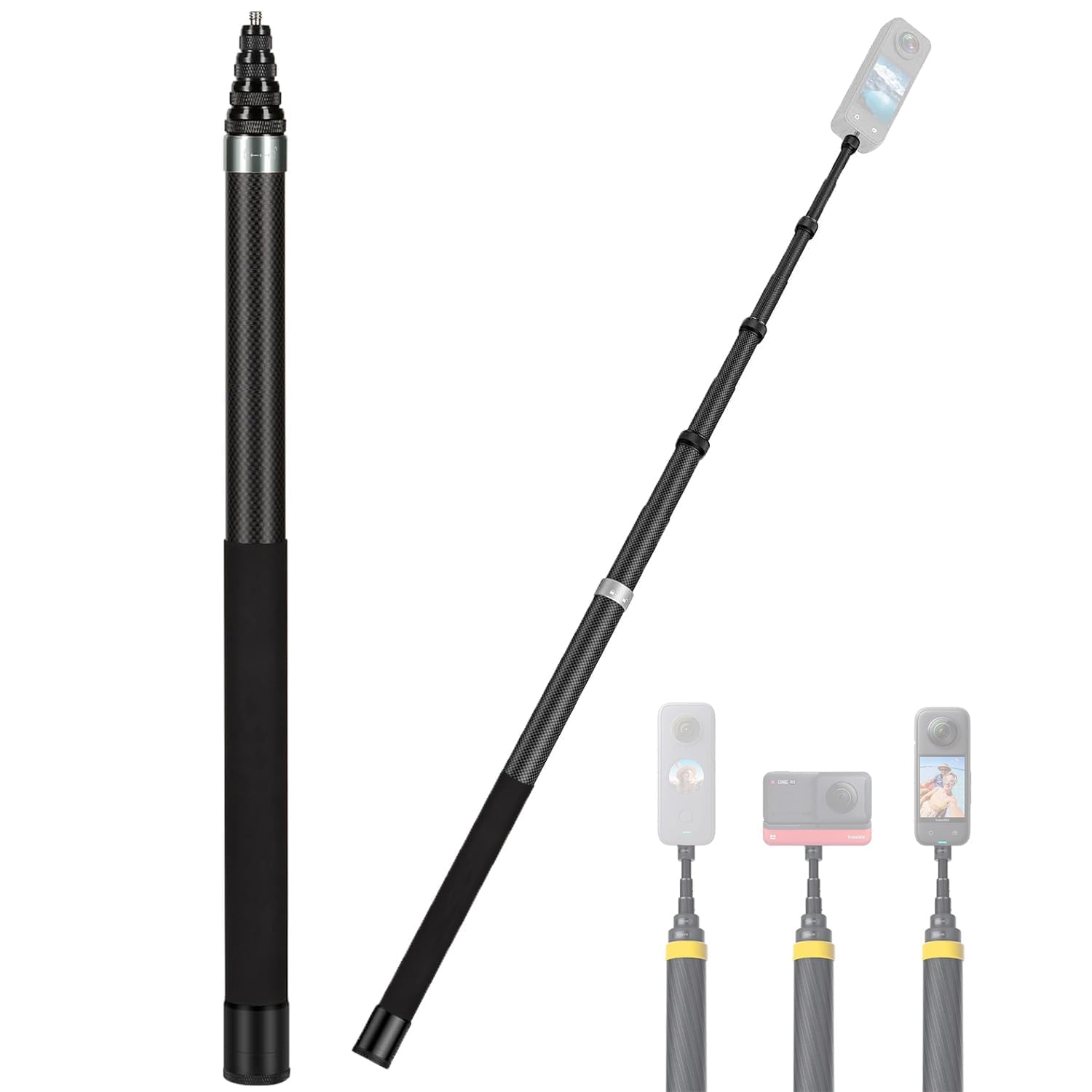 BKN Super Long 3 Meter Carbon Fiber Extended Invisible Monopod Stick for Insta360 ONE X5,X4,X3, ONE R ONE X2 Extended Invisible Stick, Gopro Hero 13/12/11, DJI Action Camera - Black (300cm Long)-image-6