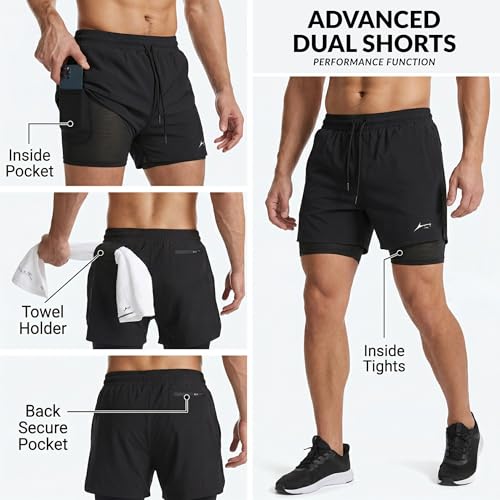 Image of PROSHARX Apex Dual Shorts Advanced with Concealed and Secure Pockets & Towel /T-Shirt Holder | Men's 2 in 1 Double Layer Short for Running, Gym & Sports