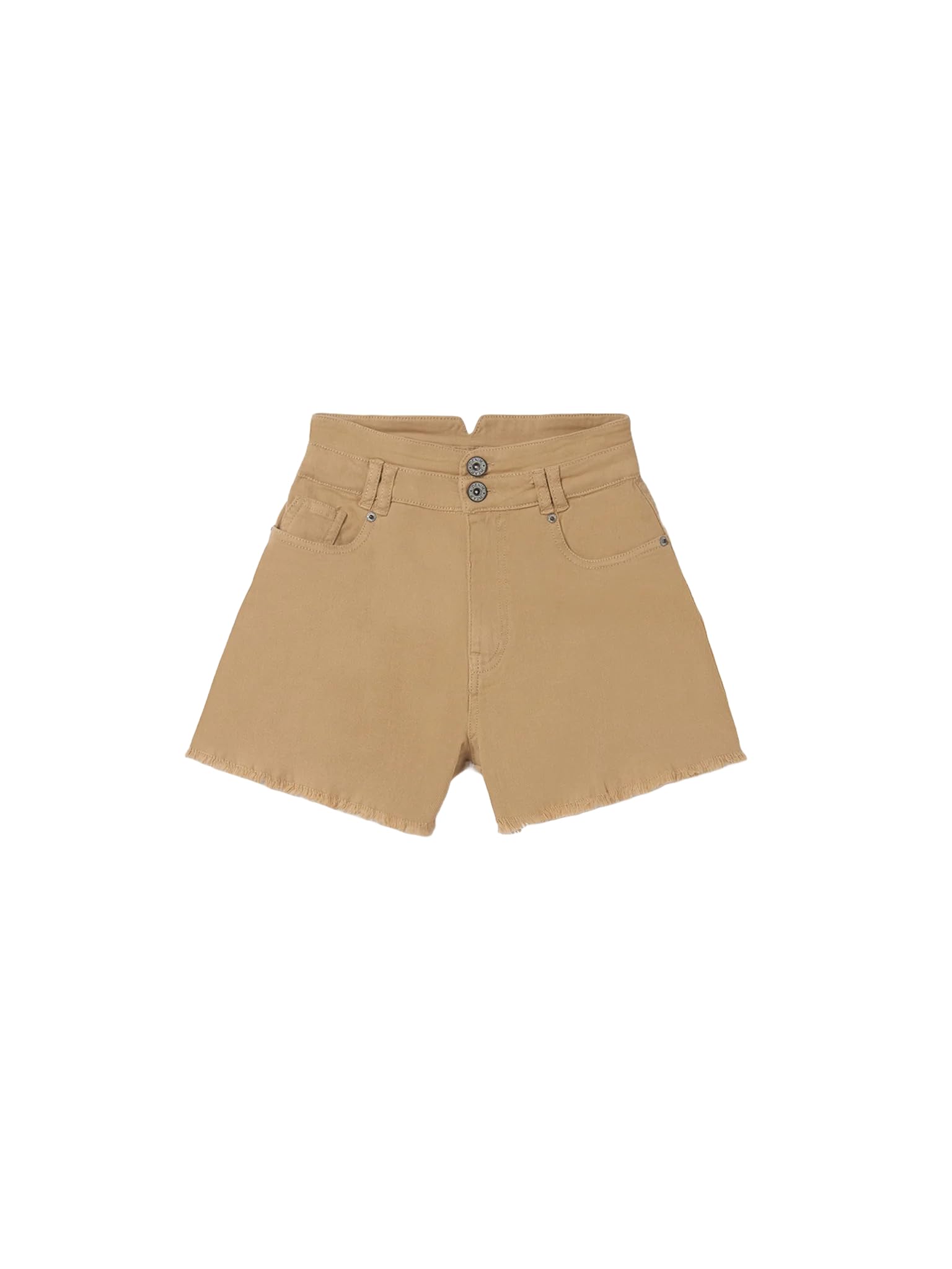 Generico Pantaloncini Bambina Estivi in Cotone Color Sabbia con Orlo Sfrangiato, Tasche Posteriori Ricamate E Vita Regolabile, Shorts Ragazza, Pantaloni Corti 6239