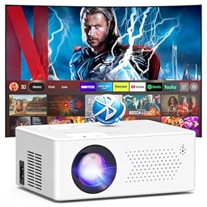 Smart Beamer mit Android, Mini Beamer WiFi6 Bluetooth5.2 Full HD 1080P Tragbarer Outdoor/Heimkino Projektor, 50% Zoom 200-Zoll-Display, Kompatibel mit Stick/HDMI/Smartphone/Spiel...