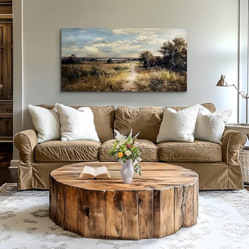 crmotu Landscape Wall Art, Nature Wall Art, Large Wall Decor, Wilderness Vintage Canvas Paintings, Moody Autumn Scenery Pictures for Living Room Bedroom Farmhouse Entryway Prints 24"X48"