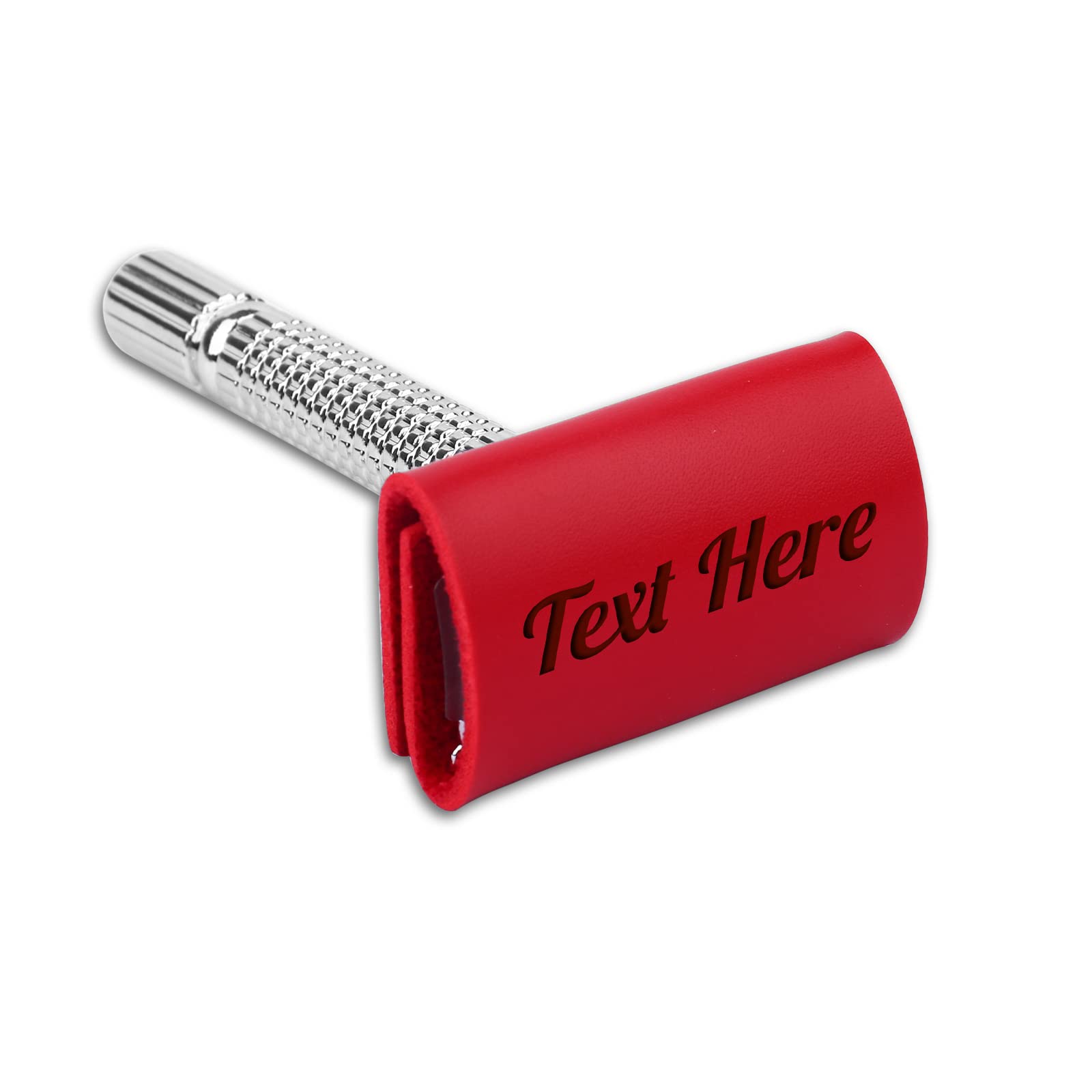Dinikally Custom Personalized Engraved Leather Safety Razor Protective Sheath Travel Cover Case with Text (Red)