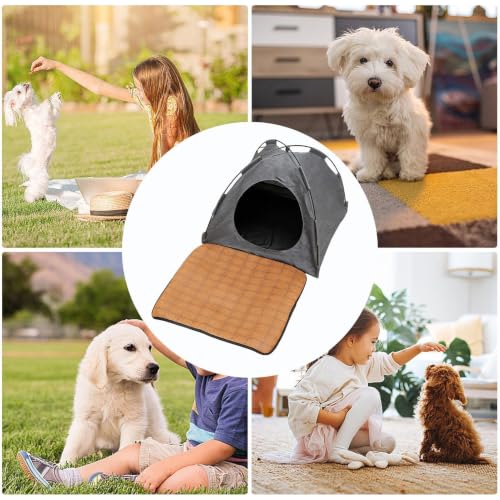 Cama cueva gato plegable y desmontable con alfombrilla protectora de ratán 5