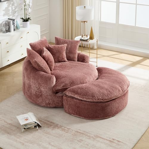Sillón con otomana redonda rosa oversized miniatura 1