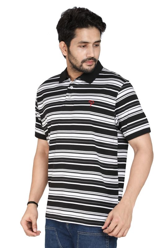 Image of Particle Men's Plus Size Big Size Cotton Polo Collar T-Shirt | Relaxed Fit Striped Half Sleeve | 100% Cotton 210 GSM | Smart Casual | Sizes 2XL-6XL | Breathable Summer Wear