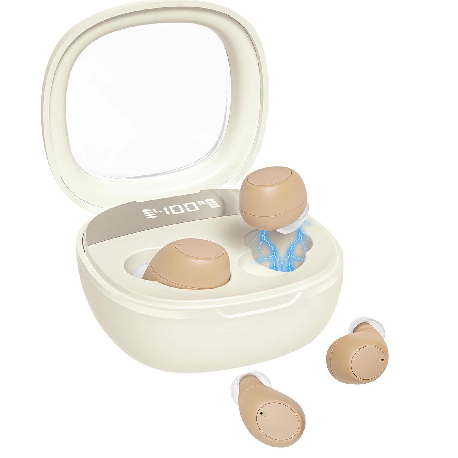 Rechargeable Hearing Aids Super Mini True Over-The-Counter AuyeeSnc Hearing Aids for Seniors Digital Chip Big Button Operation Elderly-friendly for Hearing Loss, Flesh
