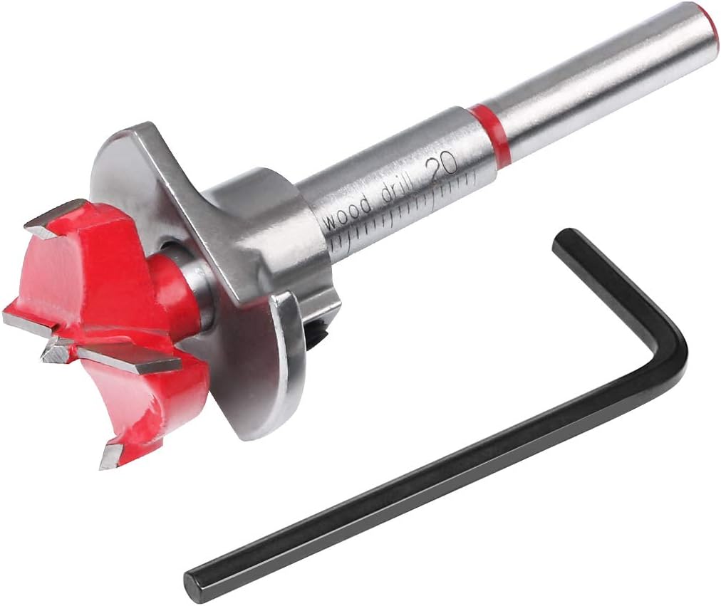 flintronic Forstner Drill Bit, 20mm Adjustable Positioning Drill Bit Set, Cemented Carbide Woodworking Hole Saw with Depth Stoper (Depth Range 10~40mm) Making Wood Hole Quickly&Precisely