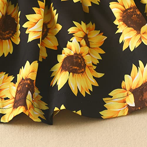 Hascloth Toddler Baby Girl Dress Casual Beach Dresses Summer Sunflower Off Shoulder Ruffle Spaghetti Strap Sundress Clothes 2-3T Black #TOP5