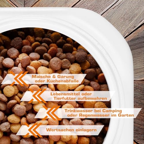 FIXKRAFT Weithalsfass Futtertonne Hund Gärfass Lebensmittelbehälter mit Deckel Kanister Lebensmittelecht Futter Tonne Pferd Mostfass (Weiß, 50 Liter)