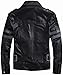 Men's Resident RE6 Evil Leon S Kennedy Leather Jacket | Motorcycle Leather Jacket with Stripes Sleeves (US, Alpha, Medium, Regular, Regular, Real Leather)