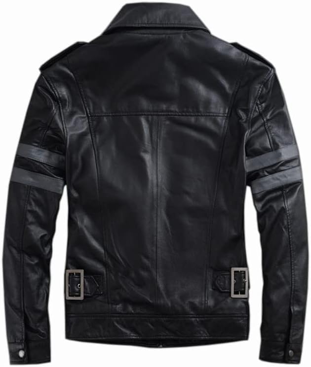 Men's Resident RE6 Evil Leon S Kennedy Leather Jacket | Motorcycle Leather Jacket with Stripes Sleeves2