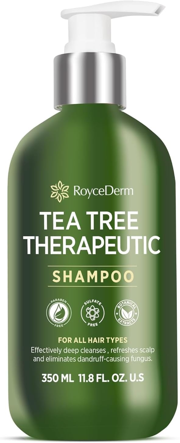 Roycederm Tea Tree Antifungal Shampoo: Folliculitis Shampoo for Dry Scalp, Dandruff, and Itchy Scalp - Medicated Clarifying shampoo with Tea Tree Oil, Paraben & Sulfate Free
