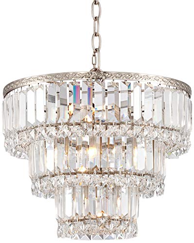 Vienna Full Spectrum Magnificence Satin Nickel Chandelier 14 1/4" Wide Industrial Three Tier Crystal 7-Light Fixture For Dining Room House Foyer Entryway Kitchen Bedroom Living Room High Ceilings #TOP1