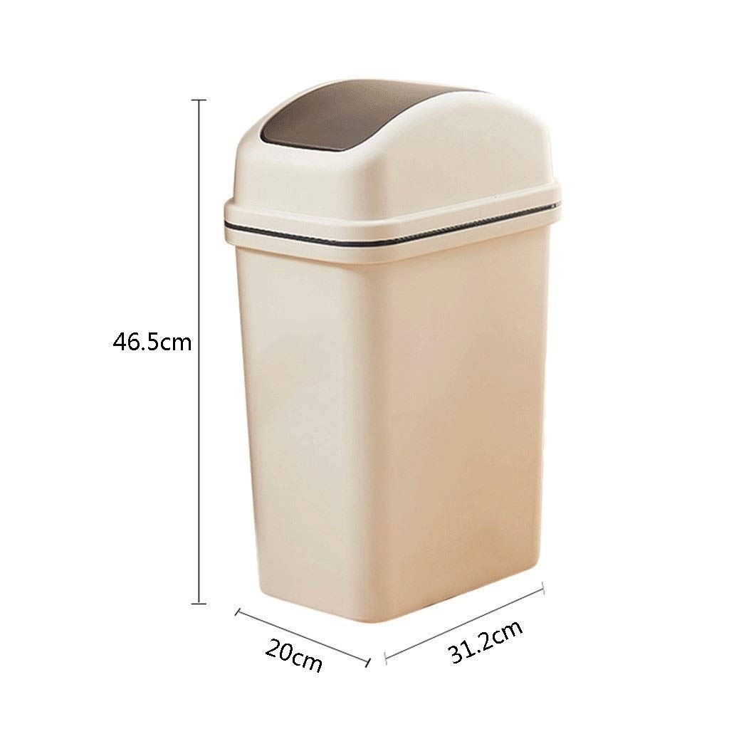 Trash Can Wastebasket Plastic Trash Can Household Bathroom Toilet Living Room Bedroom Cover Trash Can Rubbish Can for Indoor (Color : Beige Size : 10L) (Grey 15L)