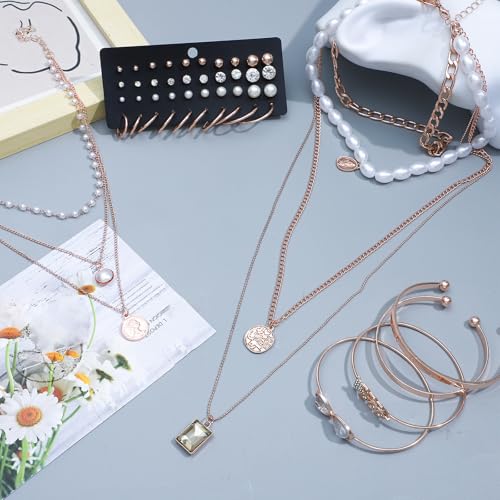 Image of NEWITIN 49 Pieces Gold Jewelry Set for Women Fashion Costume Jewelry Gold Plated Necklace Bracelet Ring Earrings Set for Women