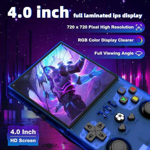 Image of R36MAX Retro Handheld Game Console, Retro Gaming Console with 64G Built-in 18000+ Classic Games, 4.0 Inch 720x720 IPS Screen, Portable Handheld Linux System, 4000mAh Battery (Blue)