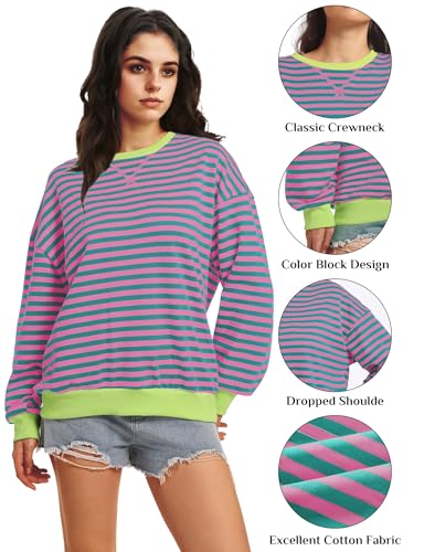 Women Striped Oversized Sweatshirt Long Sleeve Crewneck Shirt Fall Fashion 2024 Pullover Top Preppy Y2K Clothes - Image 7