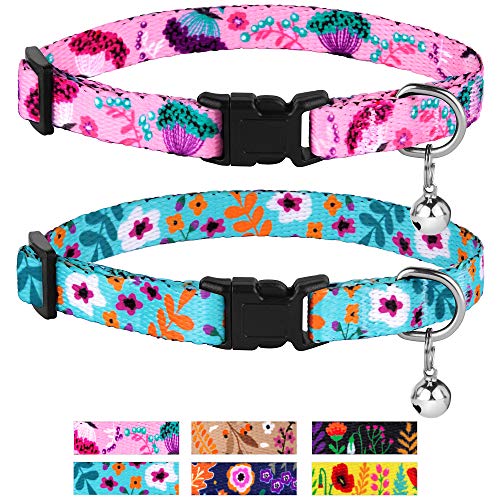 CollarDirect Cat Collar with Removable Bell Floral Pattern 2 Pack Set Flower Adjustable Safety Breakaway Collars for Cats Kitten