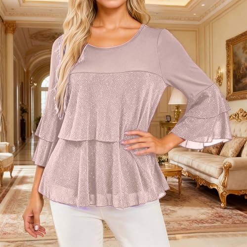 Robe à paillettes multicouches avec manches fluides confortables - 2