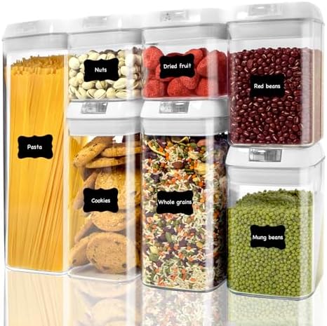 Airtight Food Storage Containers with Lids, 7 PCS BPA Free Kitchen Canisters for Pasta, Dry Food, Flour and Sugar, Plastic Canisters for Pantry Organization and Storage - Thumbnail 2