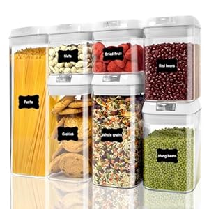 Airtight Food Storage Containers with Lids, 7 PCS BPA Free Kitchen Canisters for Pasta, Dry Food, Flour and Sugar, Plastic Canisters for Pantry Organization and Storage
