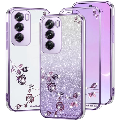 Coque antichoc Oppo Reno 12 5G silicone fin transparent et paillettes violettes