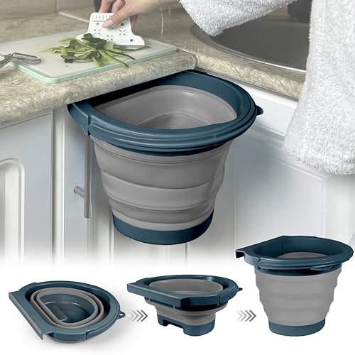 Granny´s Kitchen Faltbarer Mülleimer Küche [ 4 Liter ] - Trash Can zum einhängen - für Schranktüren bis zu 2 cm - auch für Camping und Wohnmobil - Grau