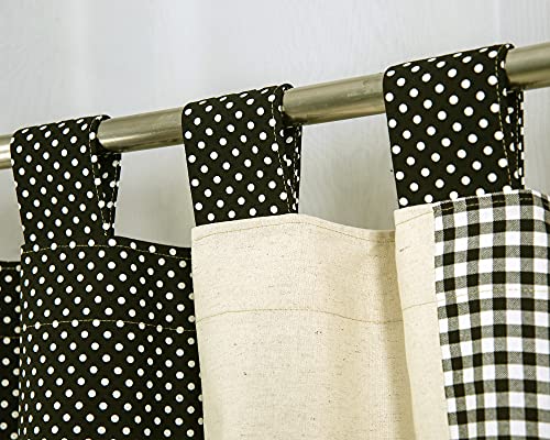 Annlaite Classic Country Primitive Kitchen Window Curtains Farmhouse Patchwork Tab Top Window Valance Plaid,Black, 51"X17" #TOP3