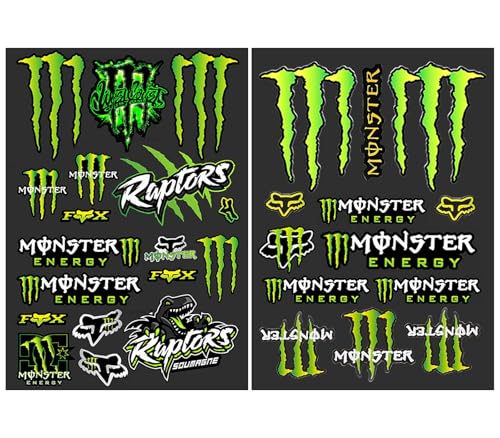 2 Pièces Monster Energy pour Casque de Moto, Autocollants Motocross pour Tout-Terrain et Planche à Roulettes