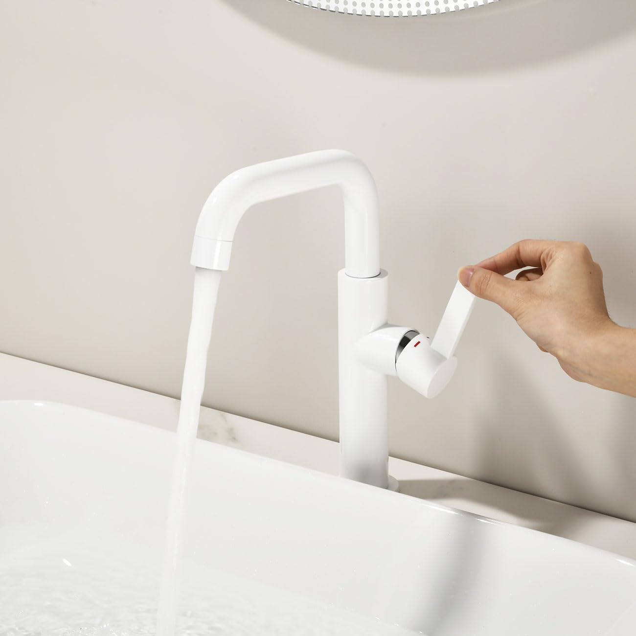 ONECE Robinet Rotatif à 360° Vasque à Poser, Mitigeur Salle de Bains, Blanc | Robinet de Lavabo Haut , Matériau en Acier Inoxydable Résistant à L'usure, Mousseur Remplaçable